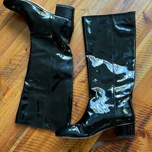 J Crew knee high patent leather low heel boots size 9 1/2